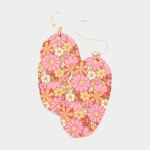 Floral embossed oval wood earrings